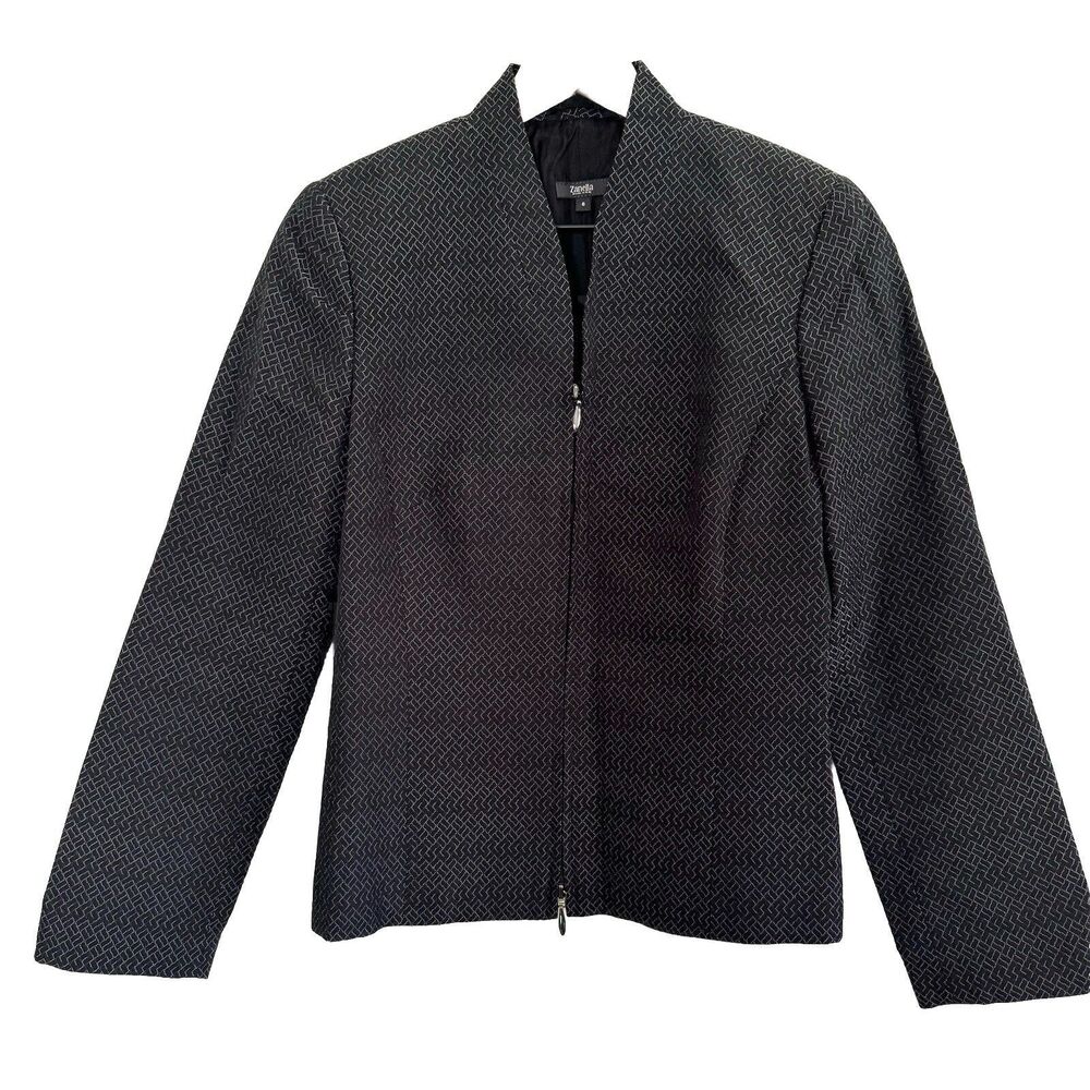 Zanella Made In Italy Blazer Gray Lined Zip Up Career Fitted Jacket Size 6